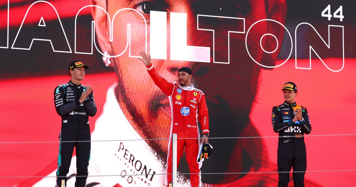 Lewis Hamilton (Ferrari) sul gradino più alto del podio nel GP di Barcellona